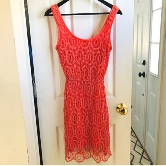 Lauren Conrad Crochet Sleeveless Scoopneck Dress Orange Sz Small - Picture 4 of 10
